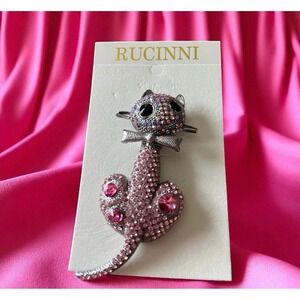 Rucinni Kitty Cat Kitten Brooch‎ Lapel Pin Swarovoski Stellux Crystals Jewelry